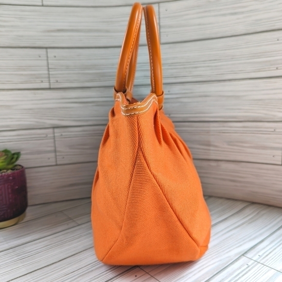 Neiman Marcus Vintage Canvas Mini Tote Bag with Round Handles in Orange - Picture 2 of 8